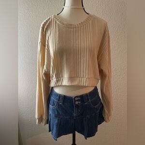 Beige Ribbed Crop Top